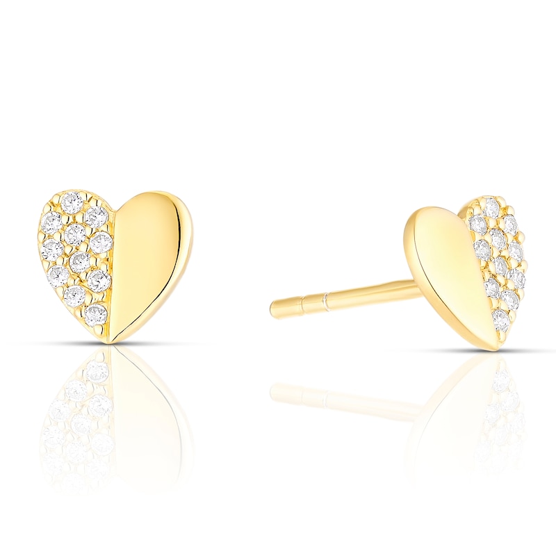 Sterling Silver & 18ct Gold Plated Vermeil Half Pavé Heart Stud Earrings