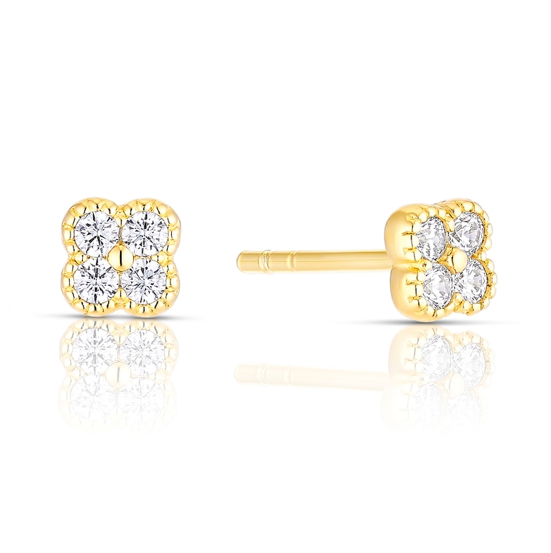 Main Image 1 of Sterling Silver & 18ct Gold Plated Vermeil CZ Flower Stud Earrings