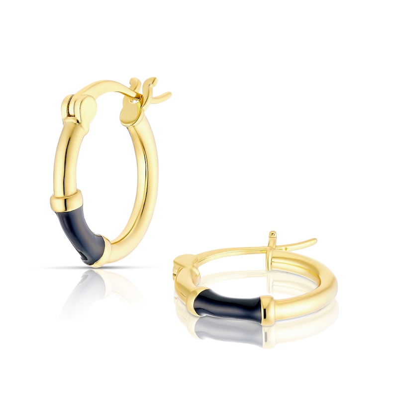 Main Image 1 of Gold Plated Sterling Silver & Black Hoop Earrings
