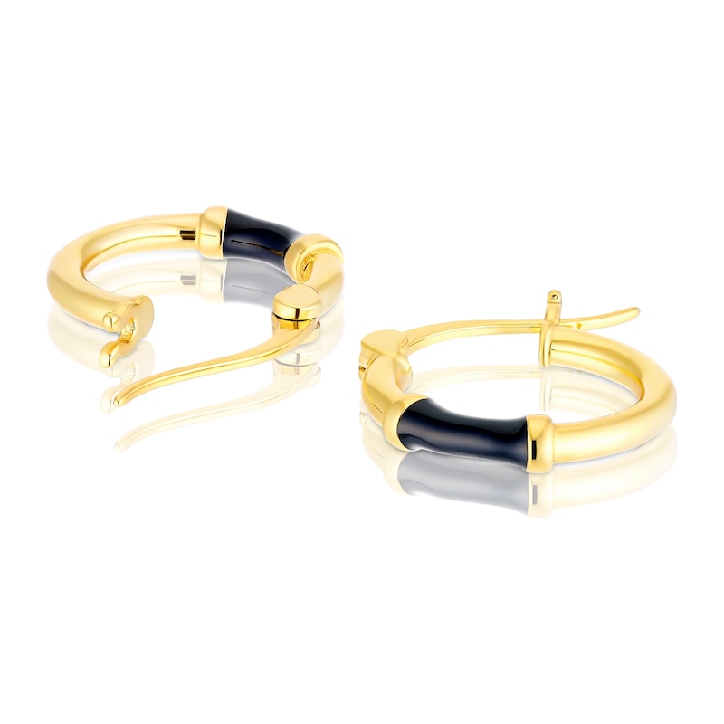 Main Image 2 of Gold Plated Sterling Silver & Black Hoop Earrings