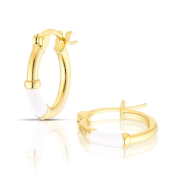 Gold Plated Sterling Silver & White Hoop Earrings