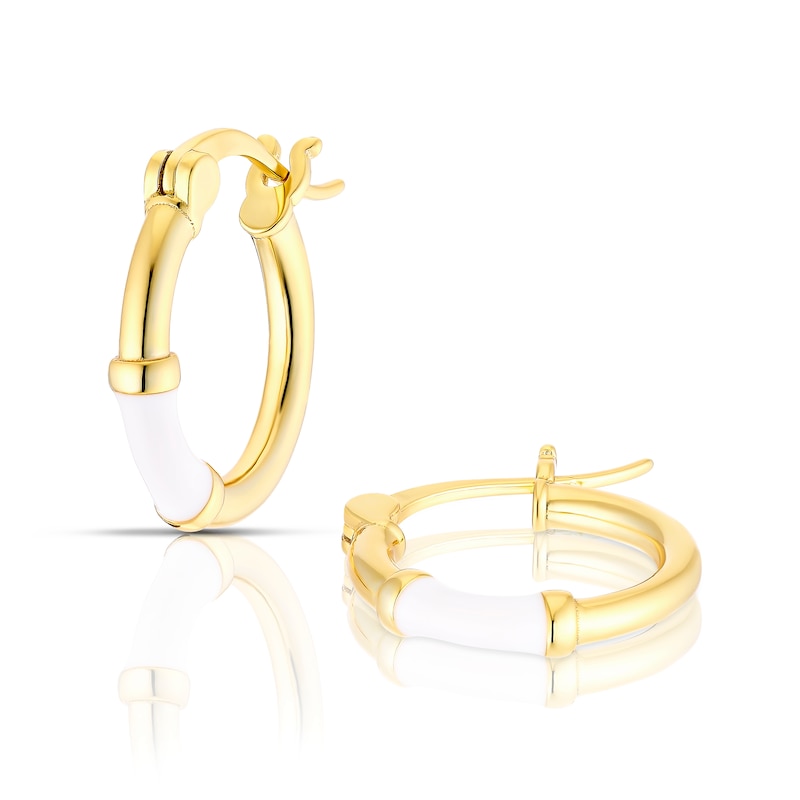 Gold Plated Silver & White Hoop Earrings