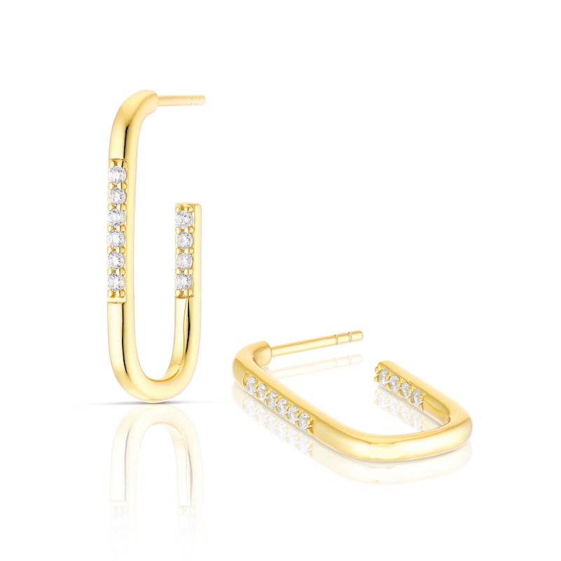 Gold Plated Silver Cubic Zirconia J Shaped Hoop Earrings