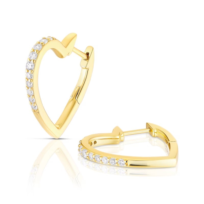 Gold Plated Silver Cubic Zirconia Heart Hoop Earrings