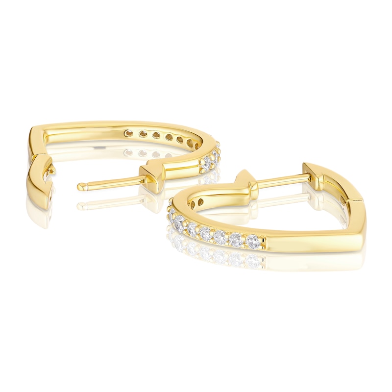 Main Image 2 of Gold Plated Sterling Silver Cubic Zirconia Heart Hoop Earrings