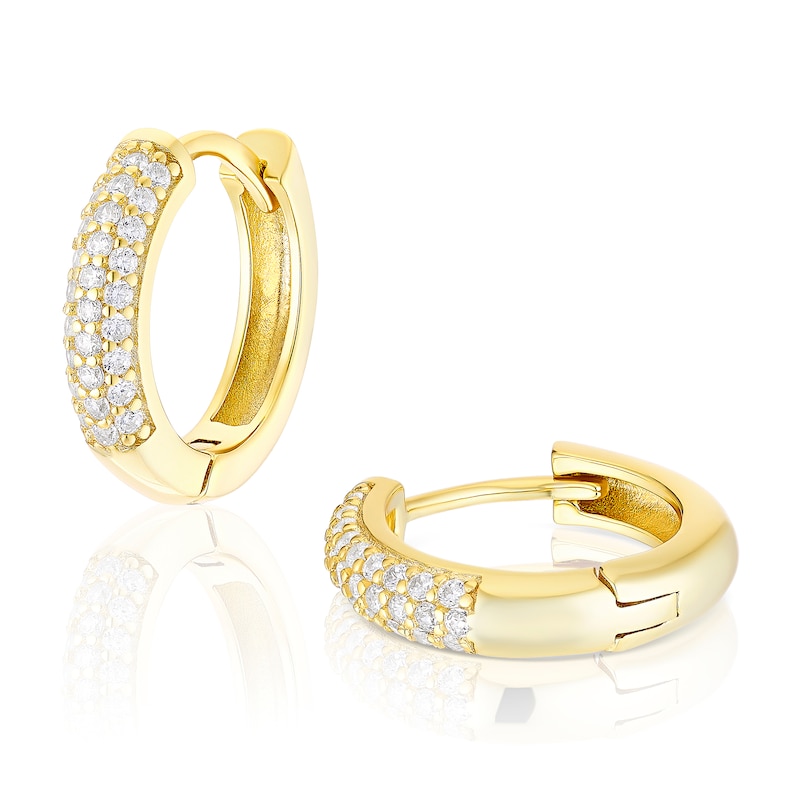 Main Image 1 of Gold Plated Sterling Silver Cubic Zirconia Pavé Hoop Earrings