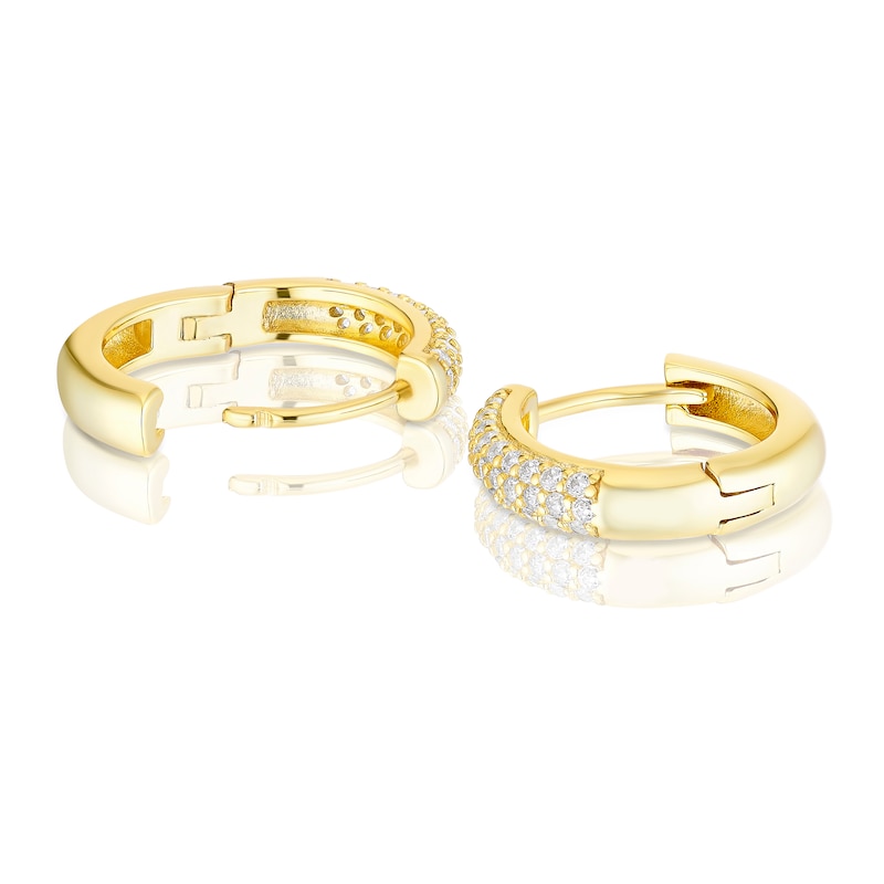 Main Image 2 of Gold Plated Sterling Silver Cubic Zirconia Pavé Hoop Earrings