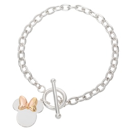 Disney Sterling Silver Minnie Mouse Charm Toggle Bracelet