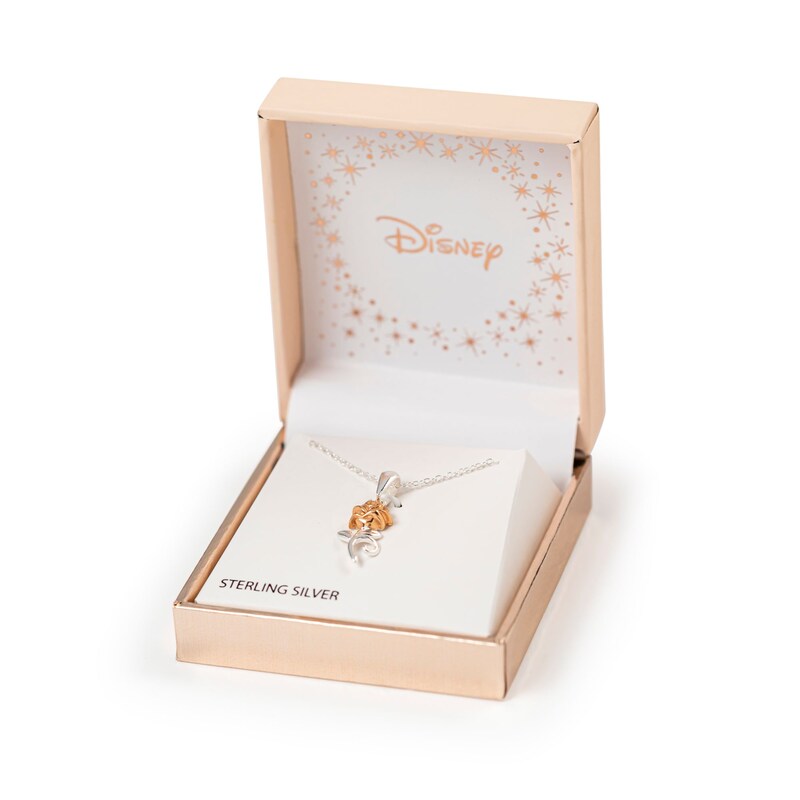Main Image 2 of Disney Beauty & The Beast Rose Gold Plated Sterling Silver Rose Pendant