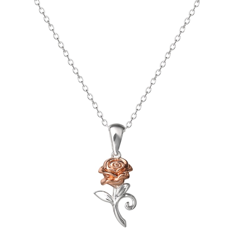 Main Image 3 of Disney Beauty & The Beast Rose Gold Plated Sterling Silver Rose Pendant