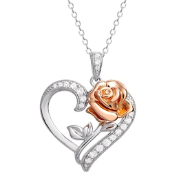Disney Beauty & The Beast Sterling Silver CZ Heart Pendant