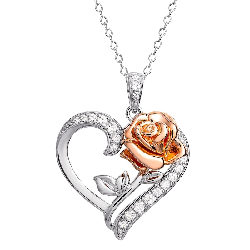 Disney Beauty & The Beast Sterling Silver CZ Heart Pendant