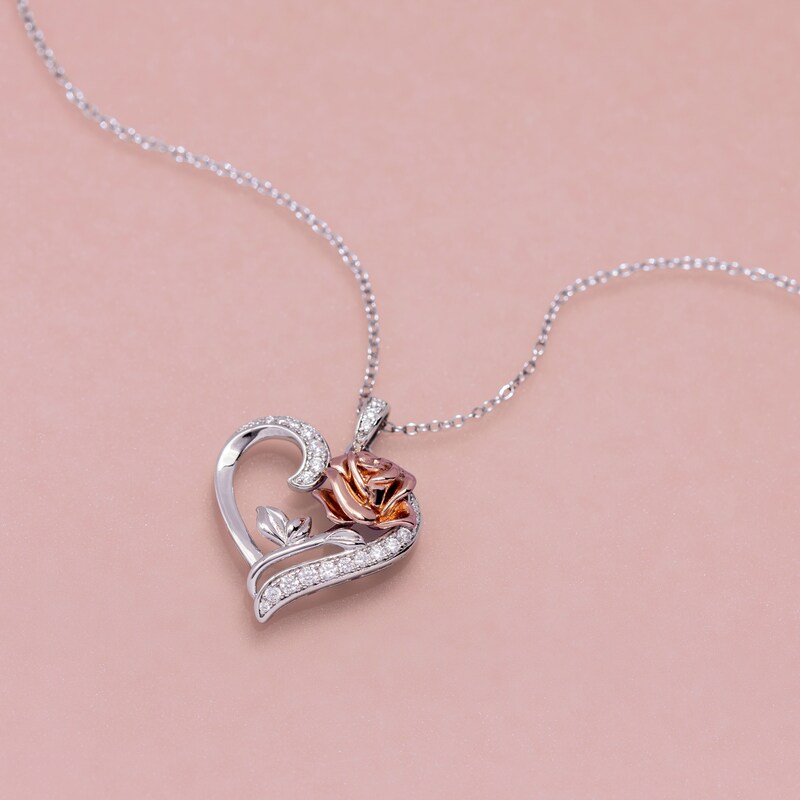 Main Image 2 of Disney Beauty & The Beast Sterling Silver CZ Heart Pendant