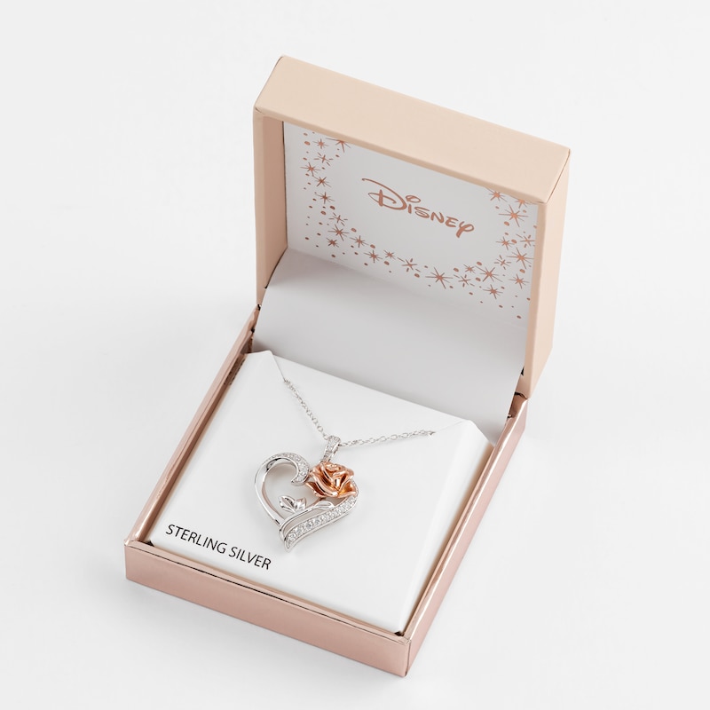 Main Image 5 of Disney Beauty & The Beast Sterling Silver CZ Heart Pendant