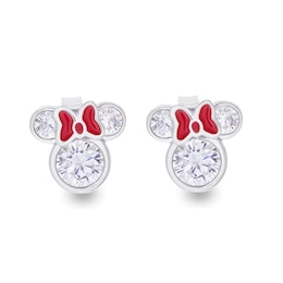 Disney Minnie Mouse Silver & Red Enamel CZ Stud Earrings