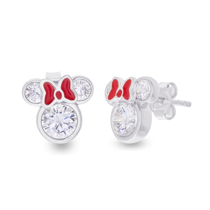 Disney Minnie Mouse Silver & Red Enamel CZ Stud Earrings