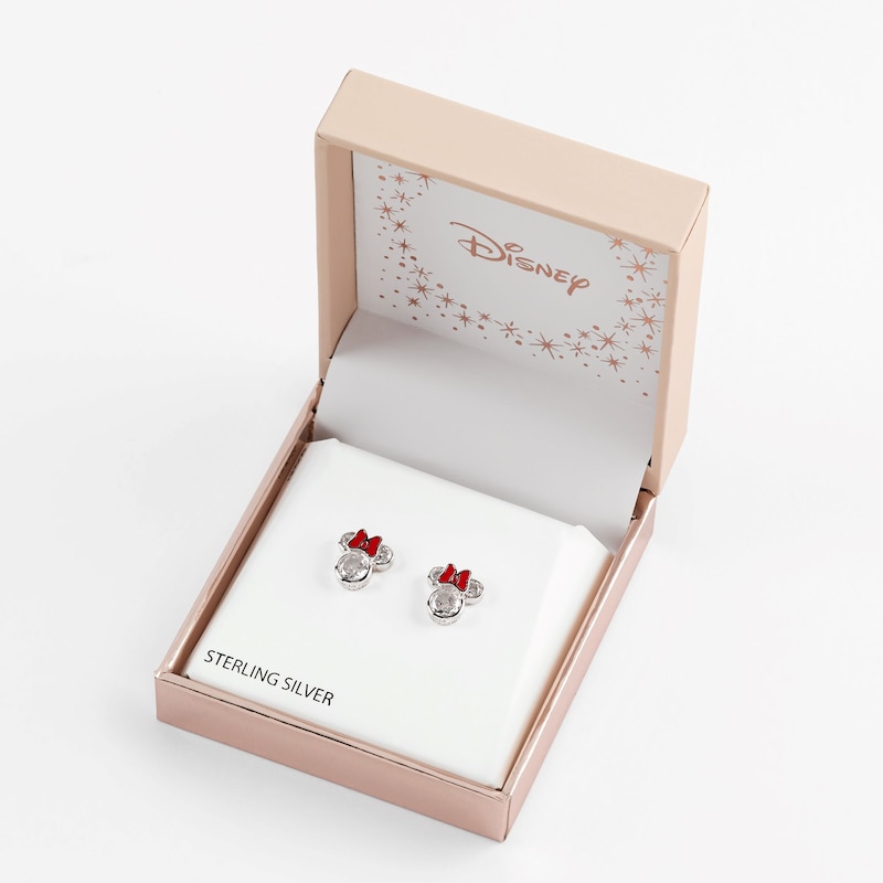 Disney Minnie Mouse Silver & Red Enamel CZ Stud Earrings