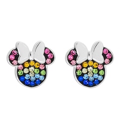 Disney Sterling Silver Rainbow Crystal Minnie Mouse Stud Earrings