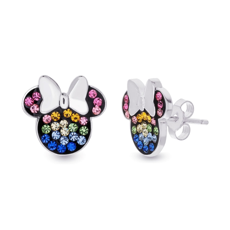 Main Image 2 of Disney Sterling Silver Rainbow Crystal Minnie Mouse Stud Earrings