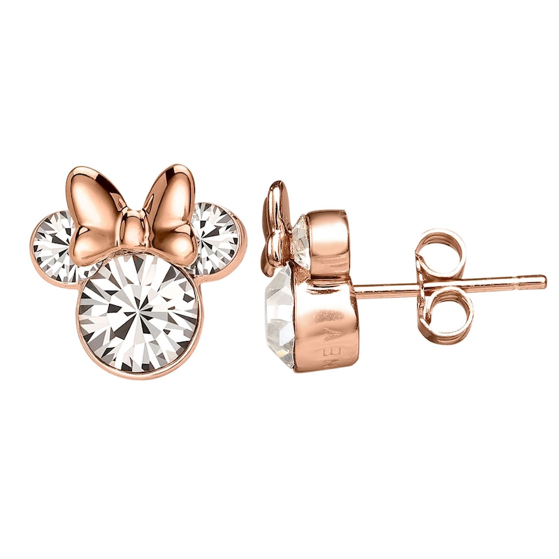 Main Image 2 of Disney Rose Gold Plated Sterling Silver Crystal Minnie Mouse Earrings