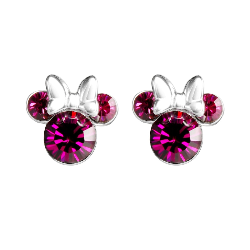 Main Image 1 of Disney Sterling Silver Pink Crystal Minnie Mouse Stud Earrings