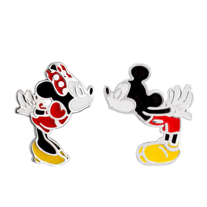 Main Image 1 of Disney Mickey & Minnie Kiss Sterling Silver & Enamel Stud Earrings