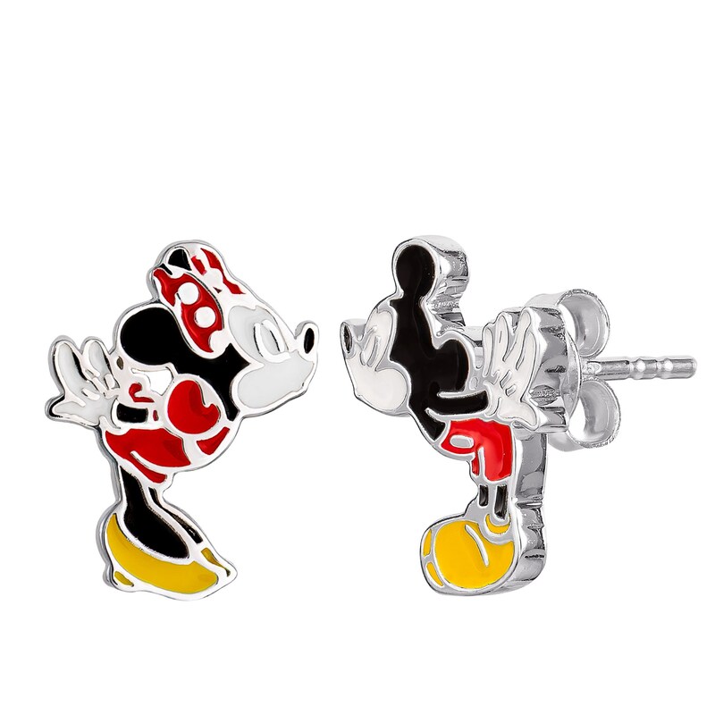 Main Image 2 of Disney Mickey & Minnie Kiss Sterling Silver & Enamel Stud Earrings