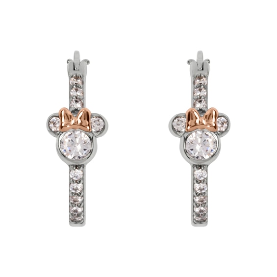 Disney Sterling Silver Crystal Minnie Mouse Hoop Earrings