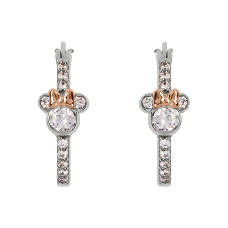 Main Image 1 of Disney Sterling Silver Crystal Minnie Mouse Hoop Earrings