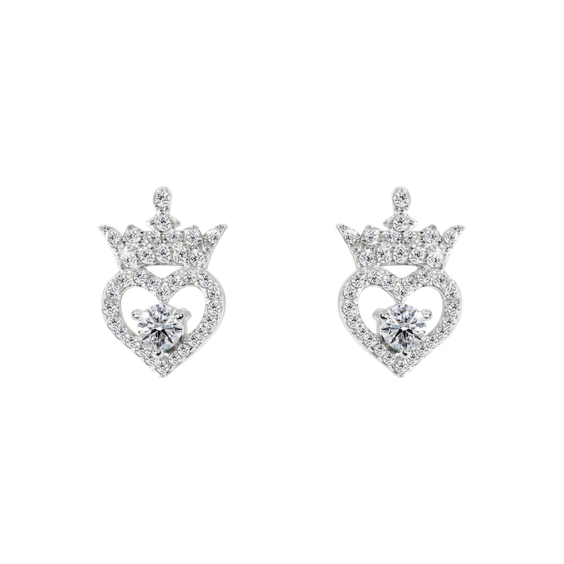Main Image 1 of Disney Sterling Silver Cubic Zirconia Crown & Heart Earrings
