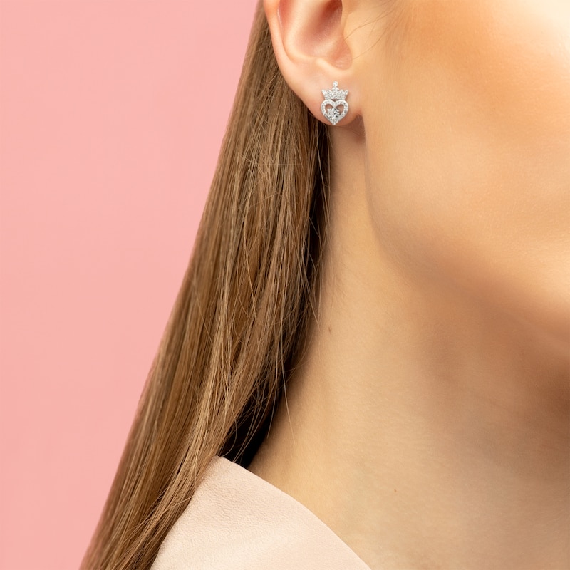 Main Image 3 of Disney Sterling Silver Cubic Zirconia Crown & Heart Earrings
