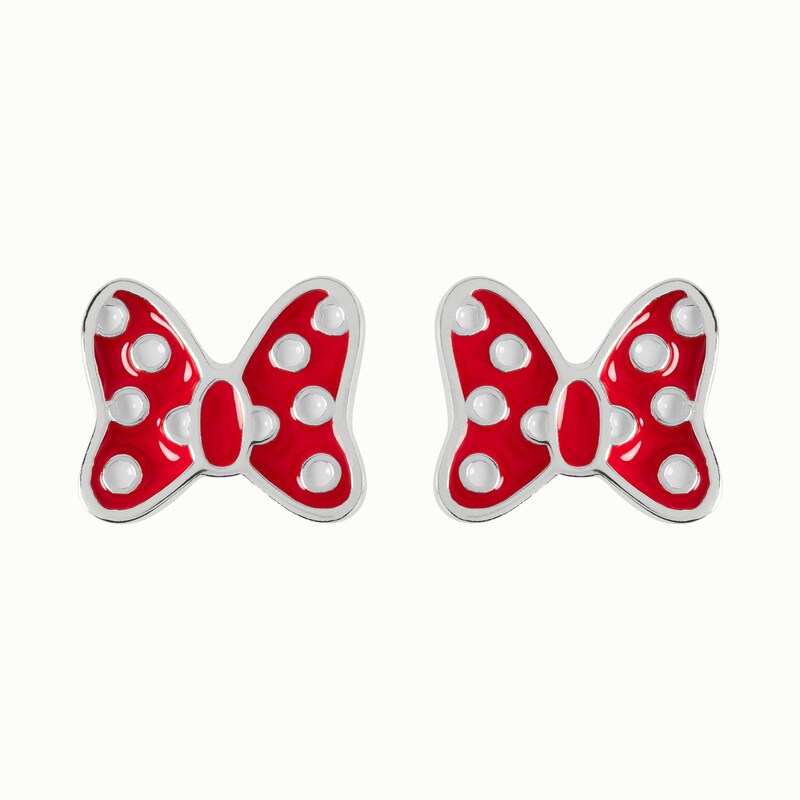 Disney Sterling Silver & Enamel Minnie Bow Stud Earrings