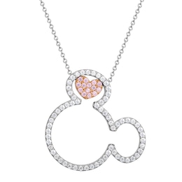 Disney Sterling Silver Pink Crystal Minnie Mouse Pendant