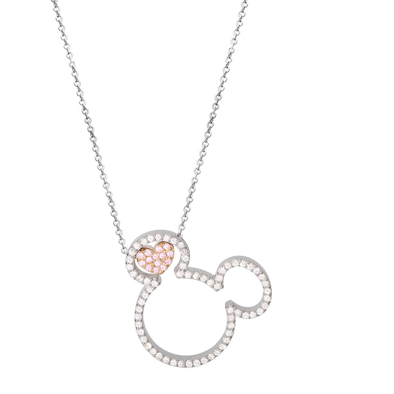 Disney Sterling Silver Pink Crystal Minnie Mouse Pendant