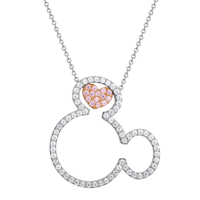 Main Image 3 of Disney Sterling Silver Pink Crystal Minnie Mouse Pendant
