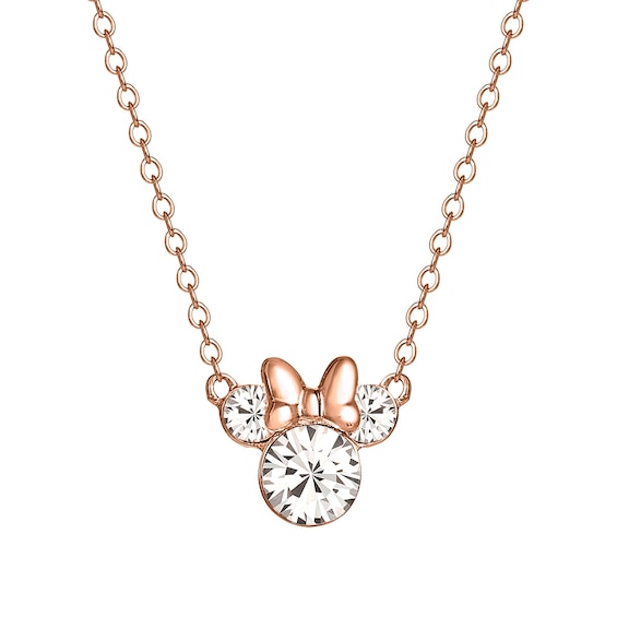 Disney Rose Gold Plated Sterling Silver Crystal Minnie Mouse