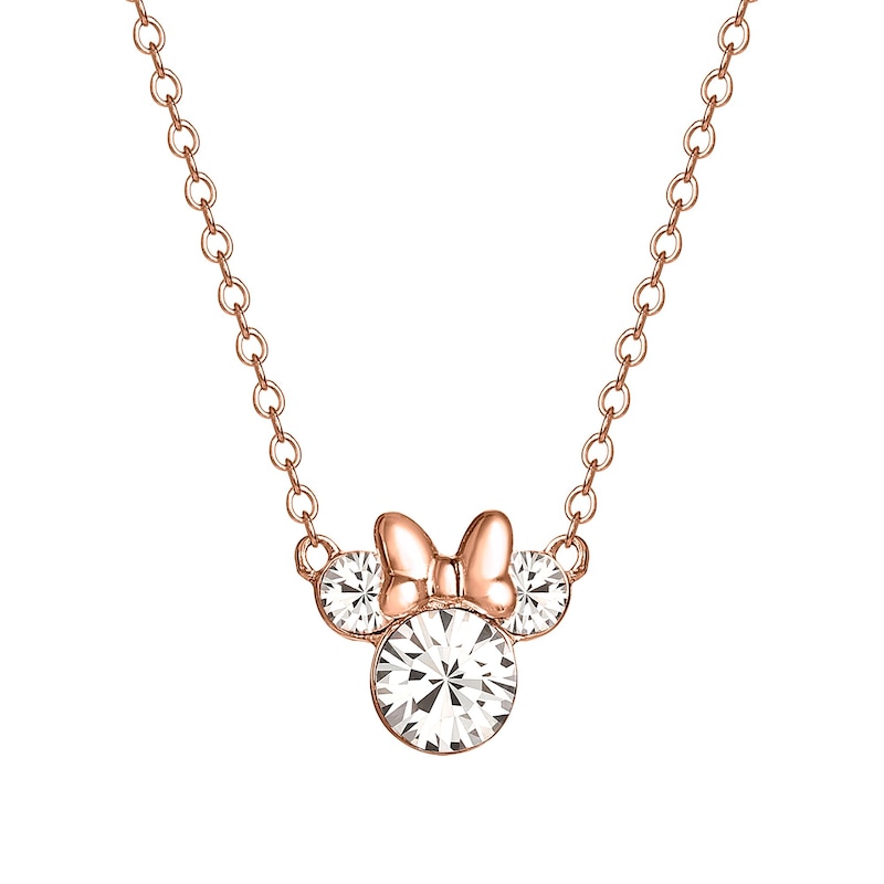 Disney Rose Gold Plated Silver Crystal Minnie Mouse Necklace