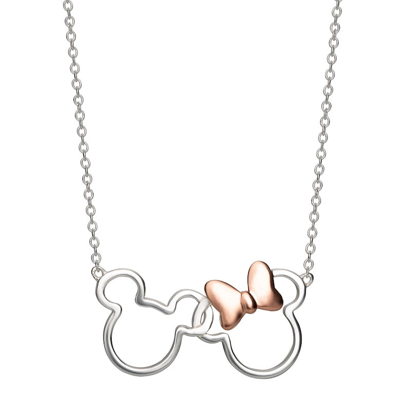 Silver Mickey and Minnie mouse necklace