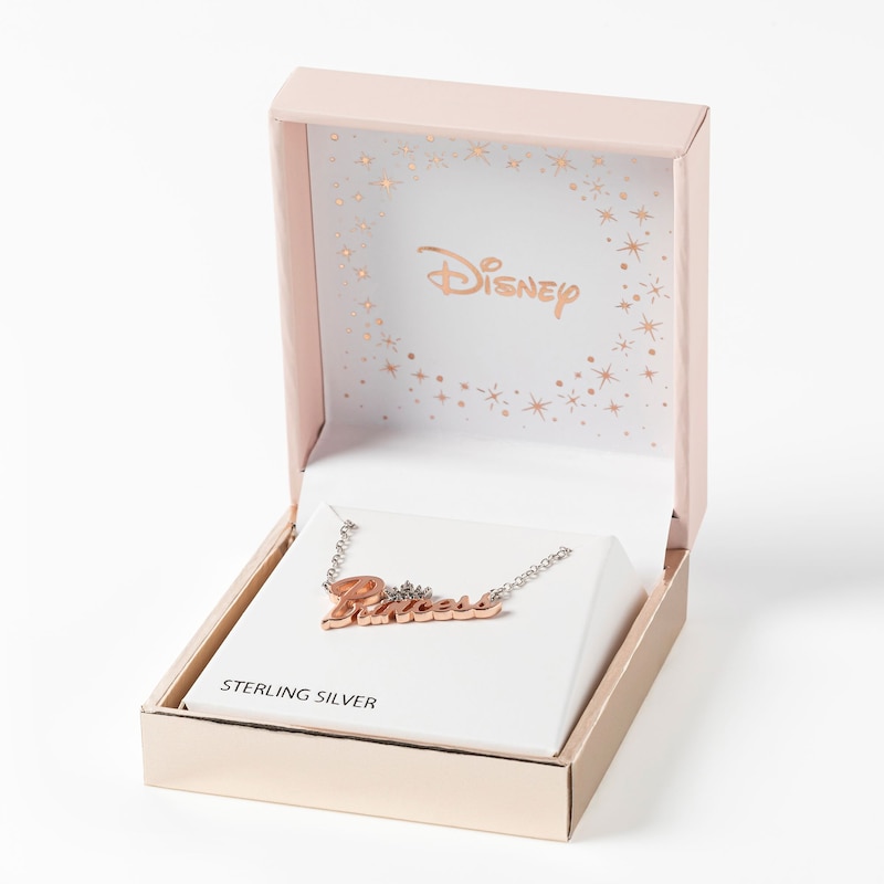 Disney Princess Rose Gold Plated Silver CZ Pendant