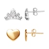 Thumbnail Image 1 of Disney Princess Silver CZ Crown & Heart Stud Earrings Set