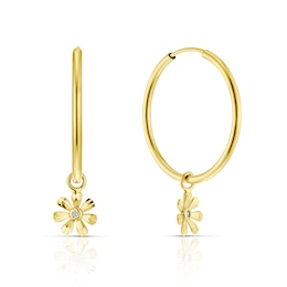9ct Yellow Gold Cubic Zirconia Flower Hoop Earrings
