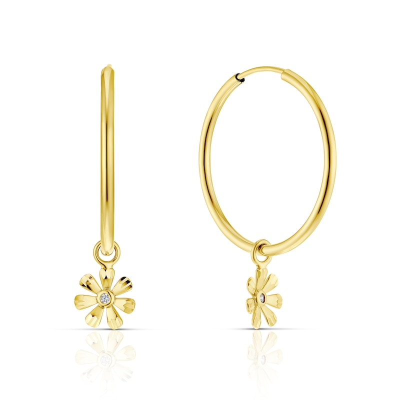 9ct Yellow Gold Cubic Zirconia Flower Hoop Earrings