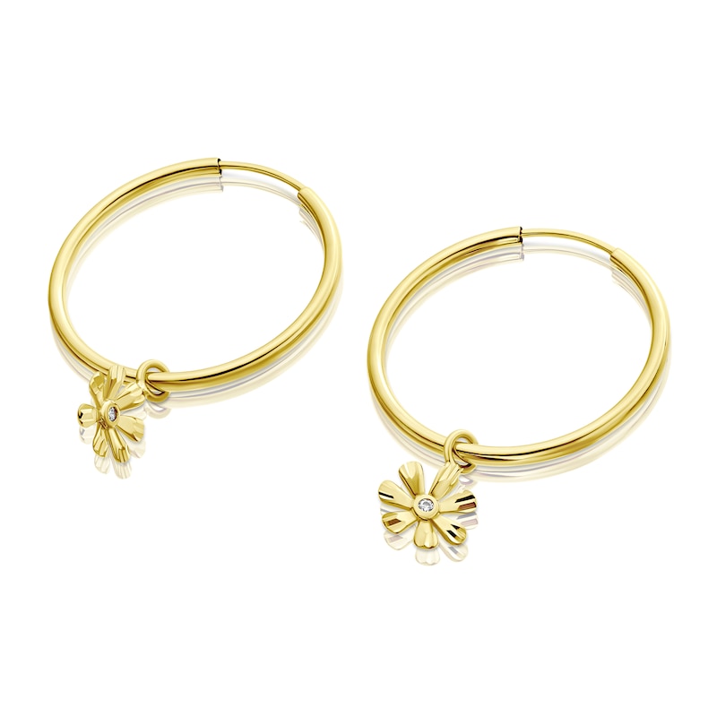 9ct Yellow Gold Cubic Zirconia Flower Hoop Earrings