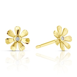 9ct Yellow Gold Cubic Zirconia Delicate Flower Stud Earrings