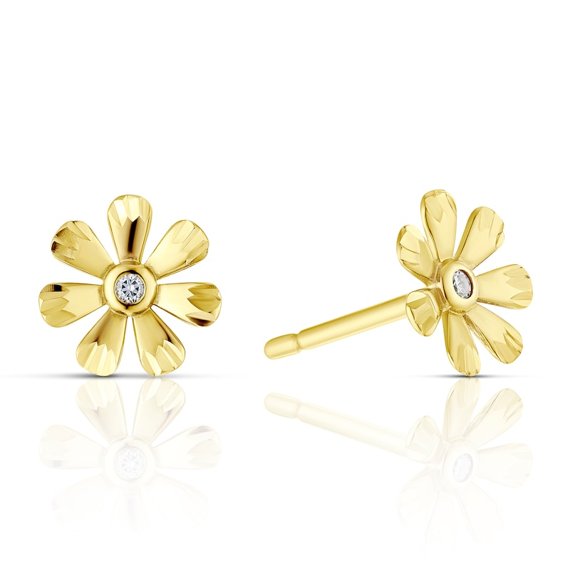 9ct Yellow Gold Cubic Zirconia Delicate Flower Stud Earrings