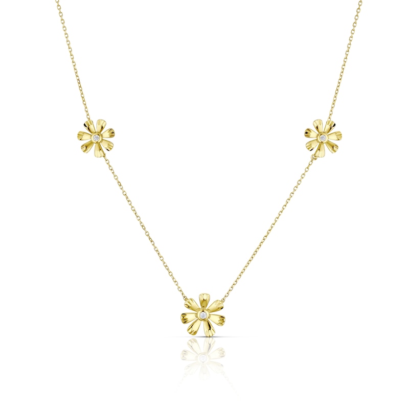 Main Image 1 of 9ct Yellow Gold Cubic Zirconia Flower Station Necklace