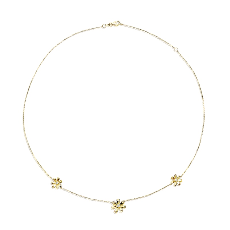 Main Image 2 of 9ct Yellow Gold Cubic Zirconia Flower Station Necklace