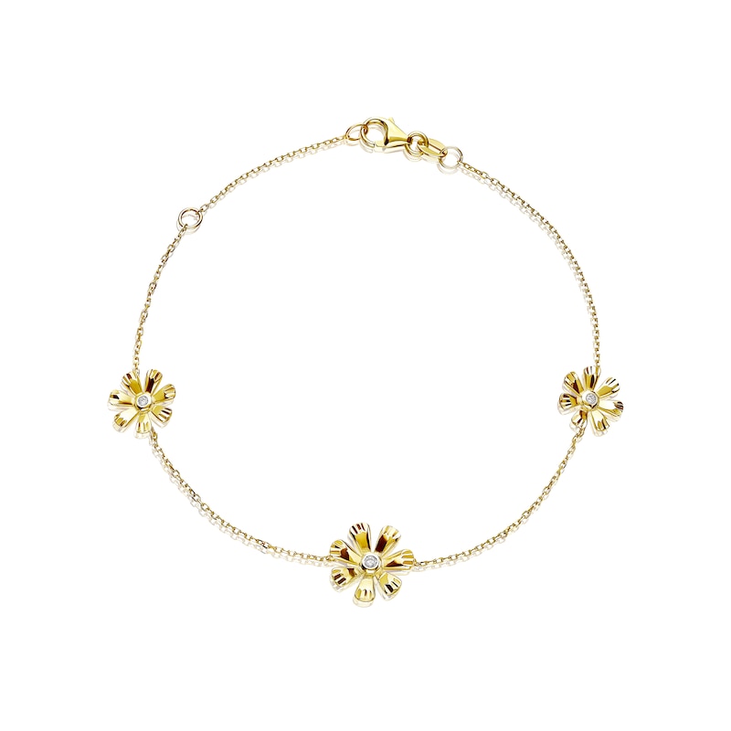 Main Image 1 of 9ct Yellow Gold Cubic Zirconia Flower Station Bracelet