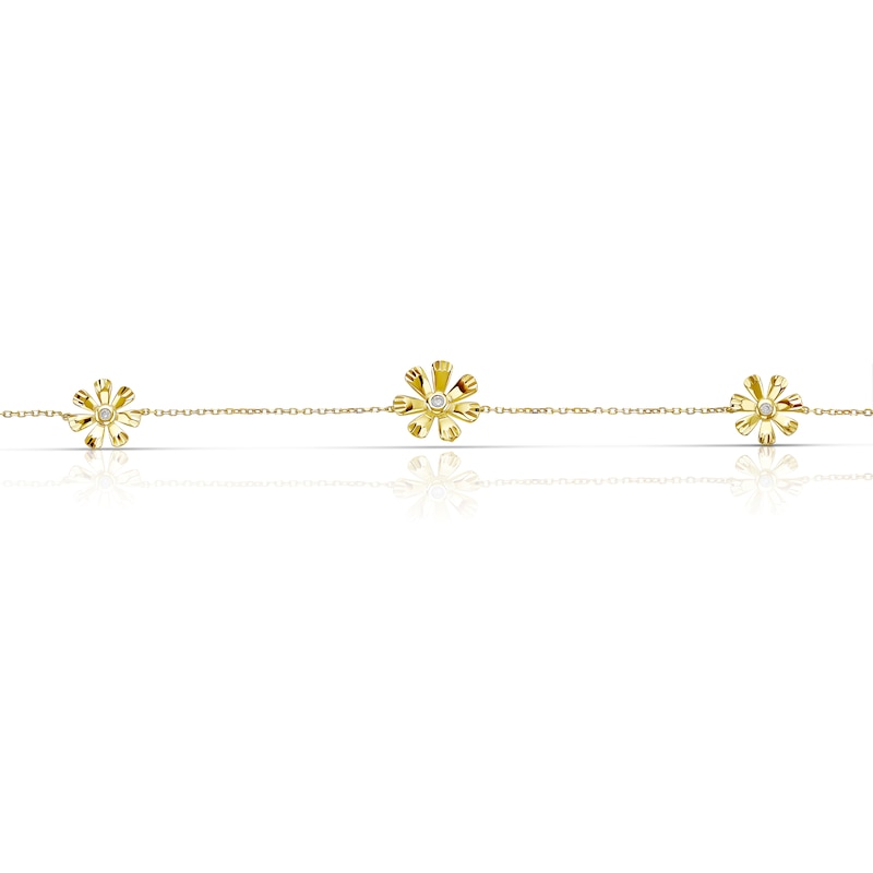 Main Image 2 of 9ct Yellow Gold Cubic Zirconia Flower Station Bracelet