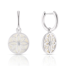 Sterling Silver Mother Of Pearl & CZ Double Sided Circle Earrings
